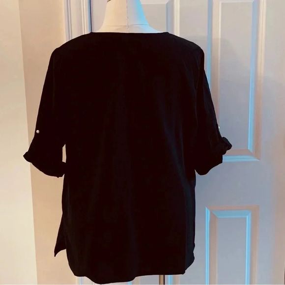 Susan Graver Blouse Plus 1X Beaded Neck Embellished Pullover Shirt Flowy Gauze - Picture 3 of 8